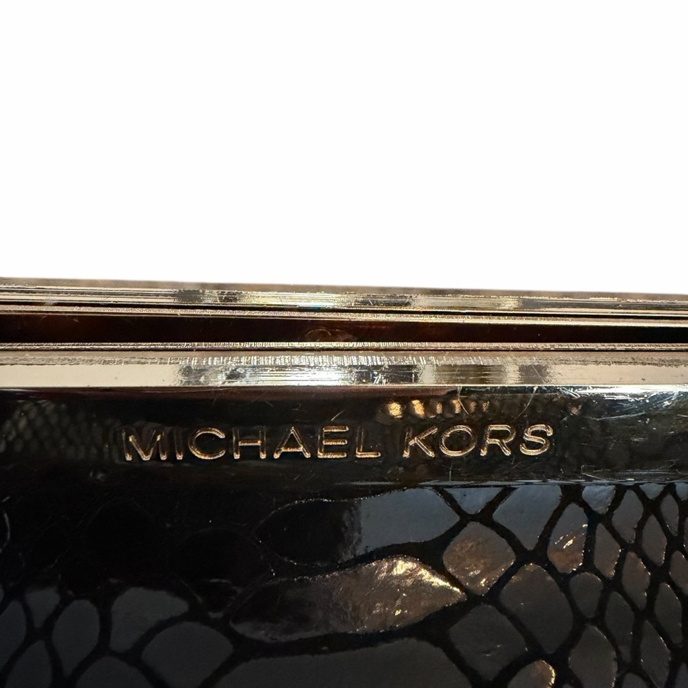 Michael Kors Berkley Clutch Bag Black Snakeskin Leather Square Gold Handle - Picture 5 of 7